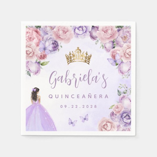 Lila Blush Floral Quinceñera Party Serviette (Vorderseite)