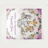 Lila Blush Jungle Safari Tiere Happy Birthday Wandteppich (Vorderseite (Horizontal))