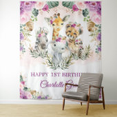 Lila Blush Jungle Safari Tiere Happy Birthday Wandteppich (Beispiel)