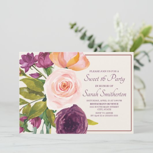 Lila Blush Pink Aquarell Blütencreme Süß 16 (Stehend Vorderseite)