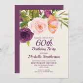 Lila Blush Pink Aquarellblume 60. Geburtstag Einladung (Vorne/Hinten)