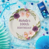 Lila Blush Pink Bläsercreme 100. Geburtstag Pappteller (Party)