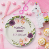 Lila Blush Pink Bläsercreme 100. Geburtstag Pappteller (Party)
