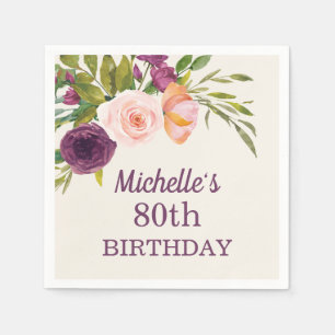 Lila Blush Pink Bläsercreme 80. Geburtstag Serviette