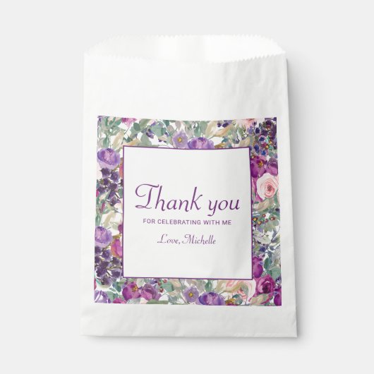 Lila Blush Pink Blumenblätterung Geburtstag Geschenktütchen (Vorderseite)