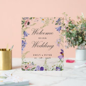 Lila Blush Pink Blumenempfang bei unserer Hochzeit Acrylschild (Hochzeit)
