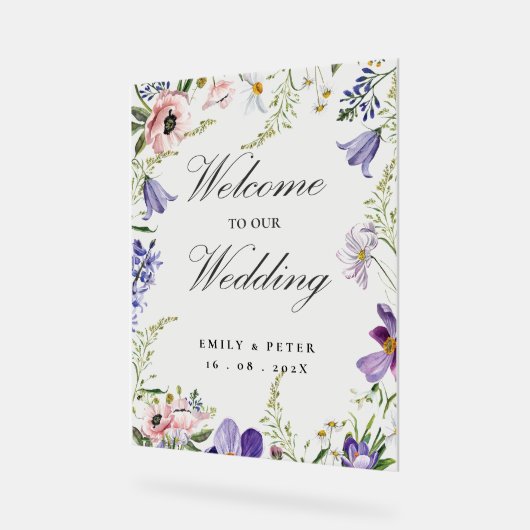 Lila Blush Pink Blumenempfang bei unserer Hochzeit Acrylschild (Winkel)