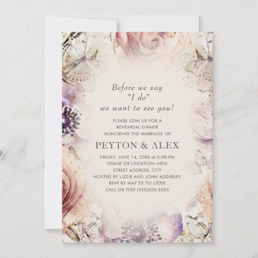 Lila Blush Pink Blütencreme Einladung (Vorderseite)