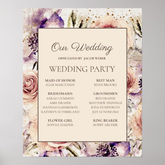 Lila Blush Pink Cream Wedding Party Poster (Vorne)