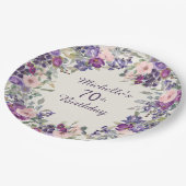 Lila Blush Pink Floral Blätter 70. Geburtstag Pappteller (Schrägansicht)