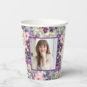 Lila Blush Pink Floral Geburtstag Foto Pappbecher (Rückseite)