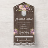 Lila Blush Pink Floral Mason Jar Wood Wedding All In One Einladung (Innen Boden)