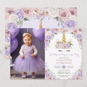 Lila Blush White Floral Unicorn Geburtstagsgeschen Einladung