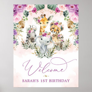 Lila Blush Wild Safari Tiere Geburtstag Willkommen Poster