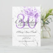 Lila Blüte 30. Geburtstag Party Marmor Einladung (Stehend Vorderseite)