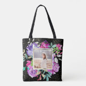Lila Blüte auf Schwarz mit Confetti-Foto Tasche (Rückseite)