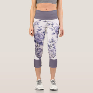 Lila Blüte mit dunkler Lila Band Capri Leggings