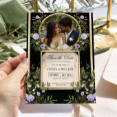 Lila Blüte Save the Date mit Foto Einladung