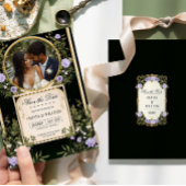 Lila Blüte Save the Date mit Foto Einladung