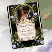 Lila Blüte Save the Date mit Foto Einladung