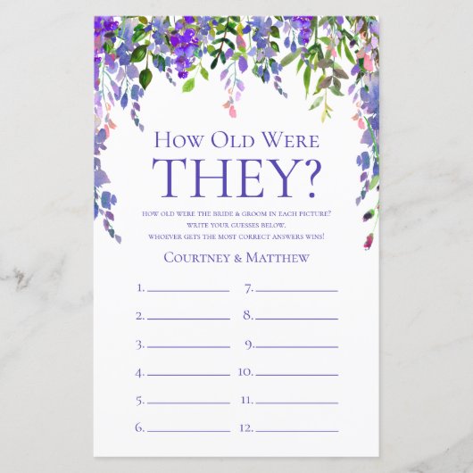 Lila Blüte wie alt waren sie Brautparty Game