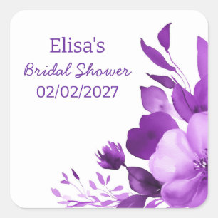 Lila Blüten Aquarell Individuelle Brautparty Quadratischer Aufkleber