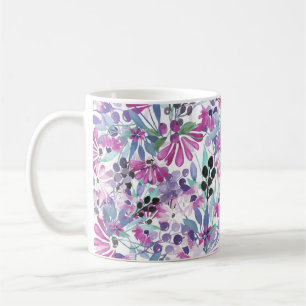 Lila Blüten & Beeren: Aquarell Kaffeetasse