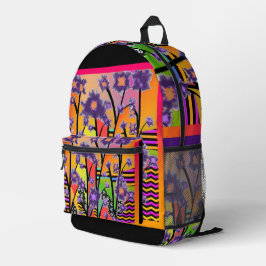 Lila Blüten Collage Travel School Wandern Bedruckter Rucksack