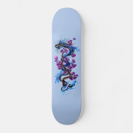 Lila Blüten des Blauen Drachen Skateboard (Vorderseite)