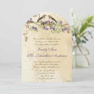 Lila Blüten Grüne Blätter Vintage Vogel Hochzeiten Einladung