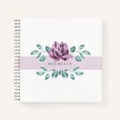 Lila Blüten Grünes Monogramm Notizblock (Vorderseite)