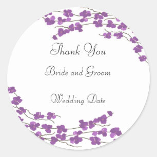 Lila Blüten Hochzeit Danke Runder Aufkleber