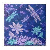 Lila Blüten Libelle Keramik Tile Fliese (Vorderseite)