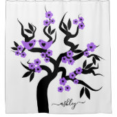 Lila Blüten Liebesvögel Sakura Kirschbaum Duschvorhang (Vorderseite)