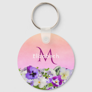 Lila Blüten rosa Monogramm Schlüsselanhänger