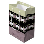 Lila Blüten und hellgrün Mittlere Geschenktüte (Vorderseite Schrägansicht)