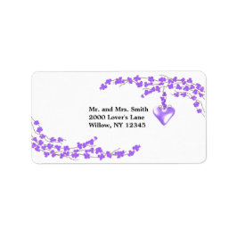 Lila Blüten und Herz Adressaufkleber
