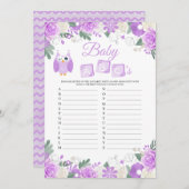 Lila Blütenbaby-Dusche ABCs Game-Card Einladung (Vorne/Hinten)