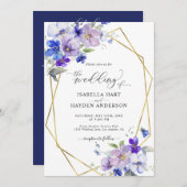 Lila Blütenblume in 1 QR-Code Hochzeit Einladung (Vorne/Hinten)