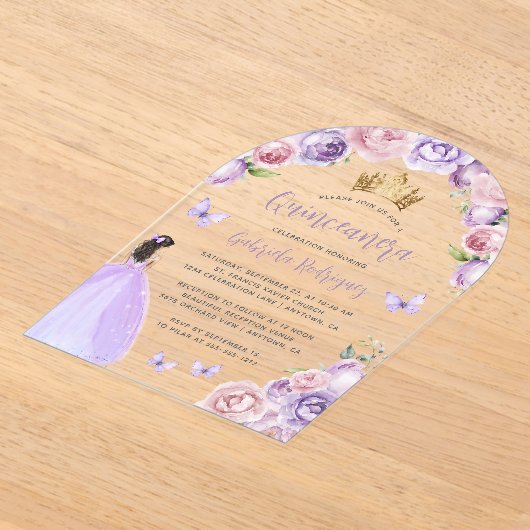 Lila Blütenblume Rose Wasserfarbe Quinceñera Acryleinladungen (Ablage )