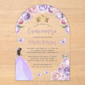 Lila Blütenblume Rose Wasserfarbe Quinceñera Acryleinladungen (Vorderseite)