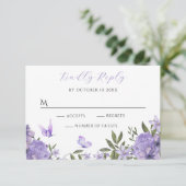 Lila Blütenblüte RSVP Karte (Stehend Vorderseite)