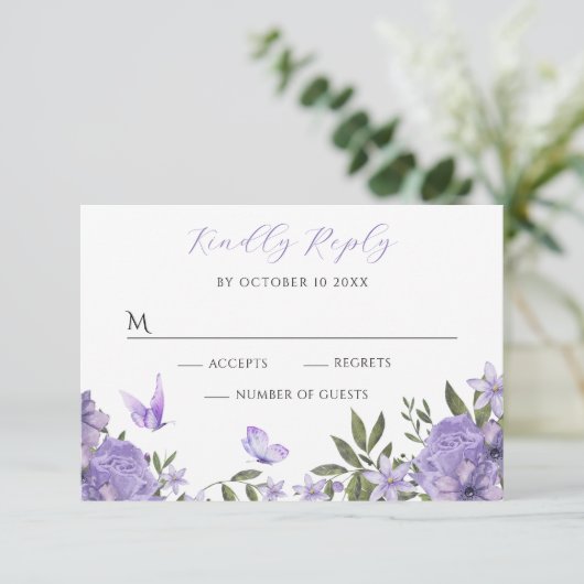 Lila Blütenblüte RSVP Karte (Stehend Vorderseite)