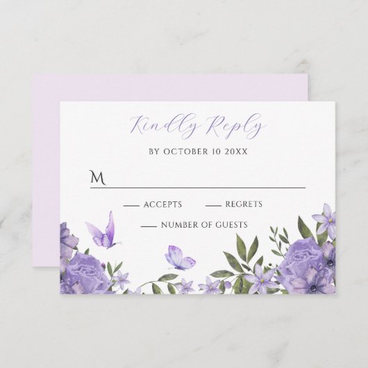 Lila Blütenblüte RSVP Karte (Vorne/Hinten)
