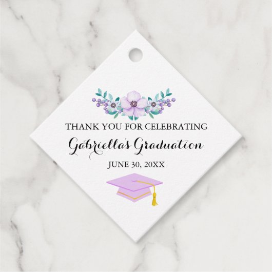 Lila Blütenbrand-Abschluss Geschenkanhänger (Vorderseite)