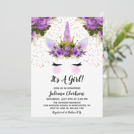 Lila Blütendusche Einladung (Stehend Vorderseite)