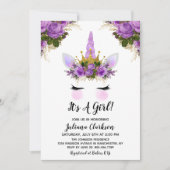 Lila Blütendusche Einladung (Vorderseite)