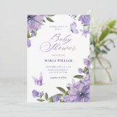 Lila Blütendusche Einladung (Stehend Vorderseite)
