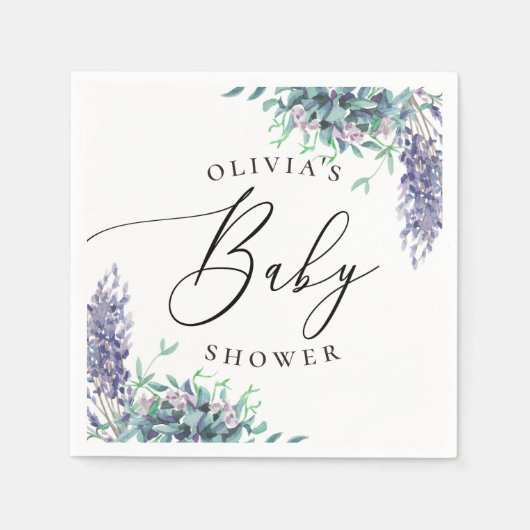 Lila Blütendusche mit Wasserfarbe Serviette (Vorderseite)