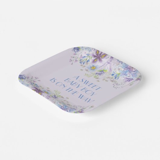 Lila Blütendusche Pappteller (Gewinkelt)